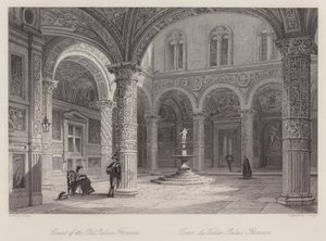 Hof van het Oude Paleis, Florence door Thomas (after) Allom