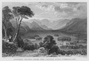 Derwent Water, vanaf Castle Head, Cumberland (gravure)