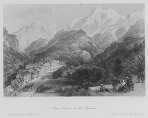 Eaux Bonnes, in de Pyreneeën (gravure)