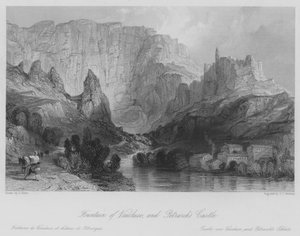 Fontein van Vaucluse en het kasteel van Petrarca door Thomas (after) Allom