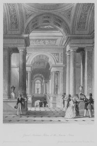 Grote Trap, Paleis van het Louvre, Parijs (gravure) door Thomas (after) Allom