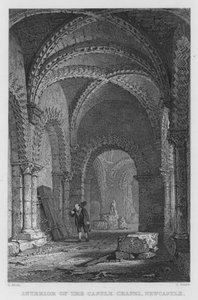 Interieur van de kasteelkapel, Newcastle (gravure)