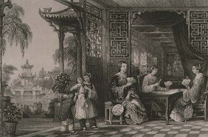 Dames van een Mandarijnfamilie aan het kaarten, uit 