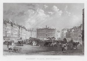 Marktplaats, Nottingham door Thomas (after) Allom