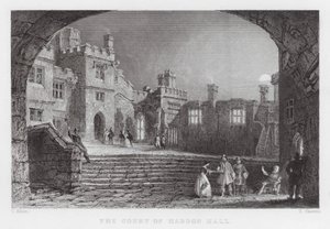 De binnenplaats van Haddon Hall (gravure)