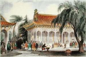 De Zaal van Ontvangst in het Paleis van Yuen-ming-Yuan, Peking, c.1850 door Thomas (after) Allom