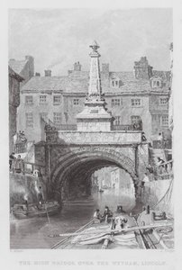 De hoge brug over de Wytham, Lincoln door Thomas (after) Allom