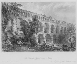 De Pont du Gard, nabij Nîmes (gravure)