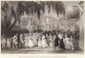 Het Rushbearing in Ambleside, Westmorland (gravure)