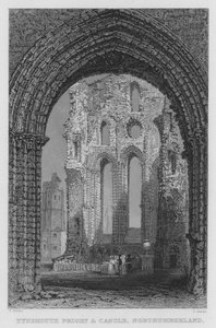 Tynemouth Priory en Kasteel, Northumberland door Thomas (after) Allom