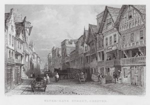 Water-Gate Street, Chester (gravure) door Thomas (after) Allom