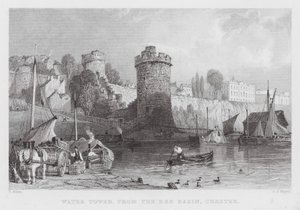 Watertoren, vanaf het Dee Basin, Chester (gravure) door Thomas (after) Allom