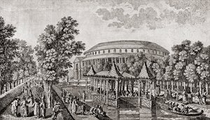 Ranelagh Gardens, Chelsea, Londen, Engeland. De buitenkant van de Rotunda in Ranelagh Gardens, het 