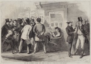 De oorlogsexcitatie in New York, scène voor een brandweerkazerne