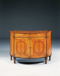 George III Marqueterie Demi-lune Commode, c.1760-79 door Thomas (attr.to) Chippendale