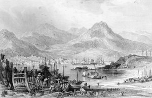 Hong-Kong vanaf Kow-loon, gegraveerd door Samuel Fisher