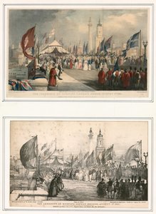 De ceremonie van de opening van de London Bridge op 1 augustus 1831 door Thomas Allom