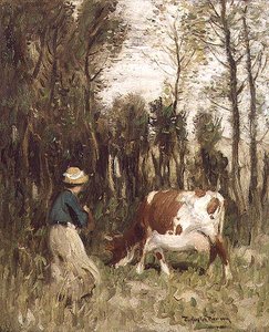 Meisje dat een Koe Drijft door Thomas Austen Brown
