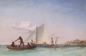 De Lange Boot van de Boodschapper aangevallen door Inboorlingen door Thomas Baines