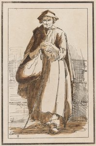 Veertig Lithografische Afdrukken van Landschapstekeningen door Thomas Barker, Geselecteerd uit Zijn Studies van Rustieke Figuren naar de Natuur: (Oude Vrouw in Mantel met Gevouwen Handen) door Thomas Barker