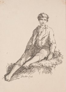 Specimens van Polyautografie: Jongen Zittend op een Grasrijke Oever door Thomas Barker