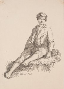 Specimens of Polyautography: Jongen zittend op een grasrijke oever, 1803 door Thomas Barker
