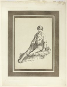 Jonge Jongen Zittend, uit de eerste uitgave van Specimens of Polyautography door Thomas Barker