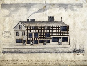 Oud Huis aan Hanging Ditch, Manchester, 1819