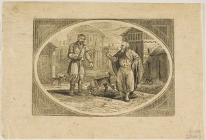 Fabel: Een man gebeten door een hond door Thomas Bewick