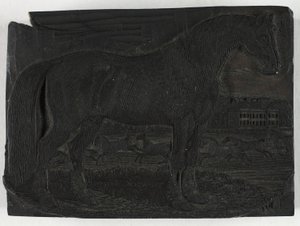 Houtsnede voor Het Zwarte Paard, uit een Algemene Geschiedenis van Viervoeters