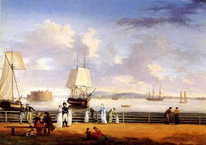 Haven van New York, ca. 1810 door Thomas Birch