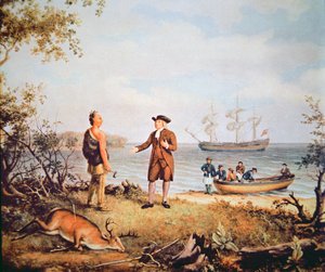 William Penn arriveert voor het eerst in Amerika en ontmoet een Indiaan in 1682