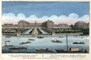 Een Uitzicht op het Koninklijk Ziekenhuis in Chelsea en de Rotonde in Ranelagh Gardens, Londen, 1751 door Thomas Bowles