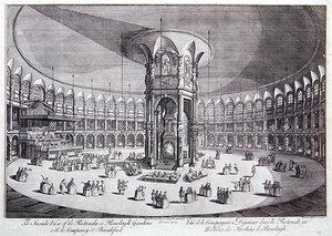 Het binnenaanzicht van de Rotunda in Ranelagh Gardens met het gezelschap aan het ontbijt, uit John Stowe