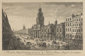 Uitzicht op de Royal Exchange Londen, 1751 door Thomas Bowles