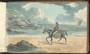 Album van Landschap- en Figurenstudies: Man die een Paard Berijdt op het Strand