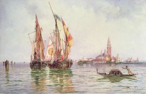 Vissersboten bij San Giorgio Maggiore, Venetië door Thomas Bush Hardy