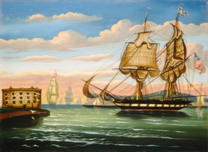 Baai van New York, zonsondergang, midden 19e eeuw door Thomas Chambers