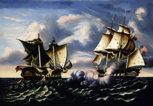 Kaping van H.B.M. fregat Macedonian door U.S. fregat United States, 25 oktober 1812 door Thomas Chambers