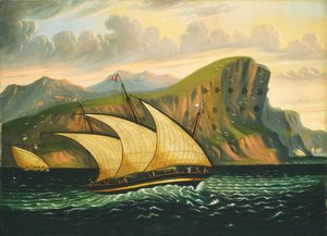 Felucca bij Gibraltar, midden 19e eeuw