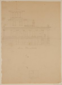 Zijaanzicht van voorgestelde villa in Catskill door Thomas Cole
