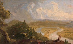 Schets voor uitzicht vanaf Mount Holyoke, Northampton, Massachusetts, na een onweersbui (De Oxbow) door Thomas Cole