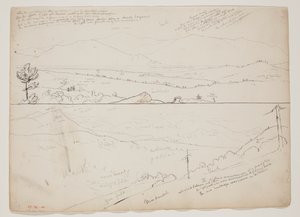 Uitzicht op de Ossipee Mountains; Uitzicht met verre bergen door Thomas Cole