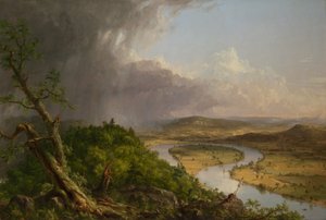 Uitzicht vanaf Mount Holyoke, Northampton, Massachusetts, na een Onweersbui - De Oxbow door Thomas Cole