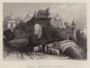 Delhi, Oude Poort (kleur litho) door Thomas Colman (after) Dibdin