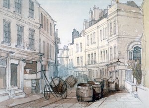 Bread Street Hill en St Nicholas Olave Churchyard, City of London, ca. 1850 door Thomas Colman Dibdin