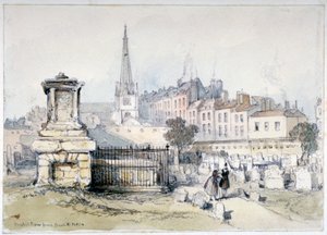 Uitzicht op Bunhill Row vanaf Bunhill Fields, Finsbury, Islington, Londen, ca. 1860
