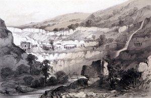 Uitzicht op grotten, Ajunta, India, 1844 door Thomas Colman Dibdin