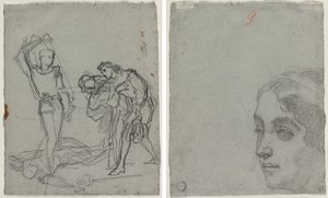 Duel na het Gemaskerde Bal (recto); Hoofd van een Vrouw (verso) door Thomas Couture