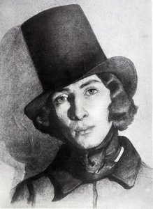 Portret van Maurice Sand (1823-1889), zoon van George Sand, 21 jaar oud - Ongedateerde tekening door Thomas Couture - deze tekening werd lange tijd beschouwd als die van zijn moeder George Sand door Thomas Couture